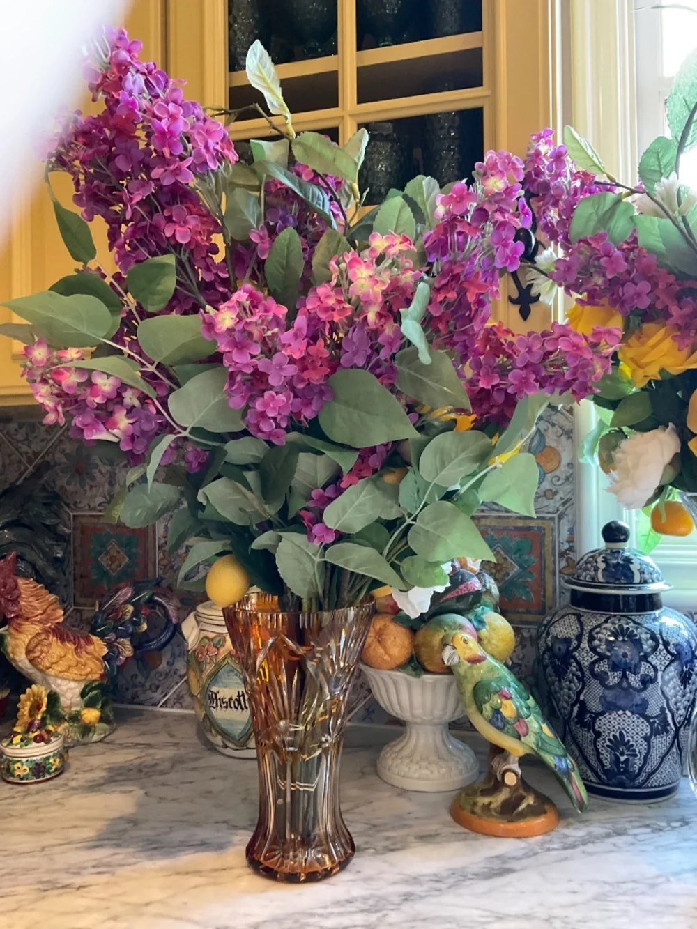 3 faux floral bequests, varying sizes, vases NOT included